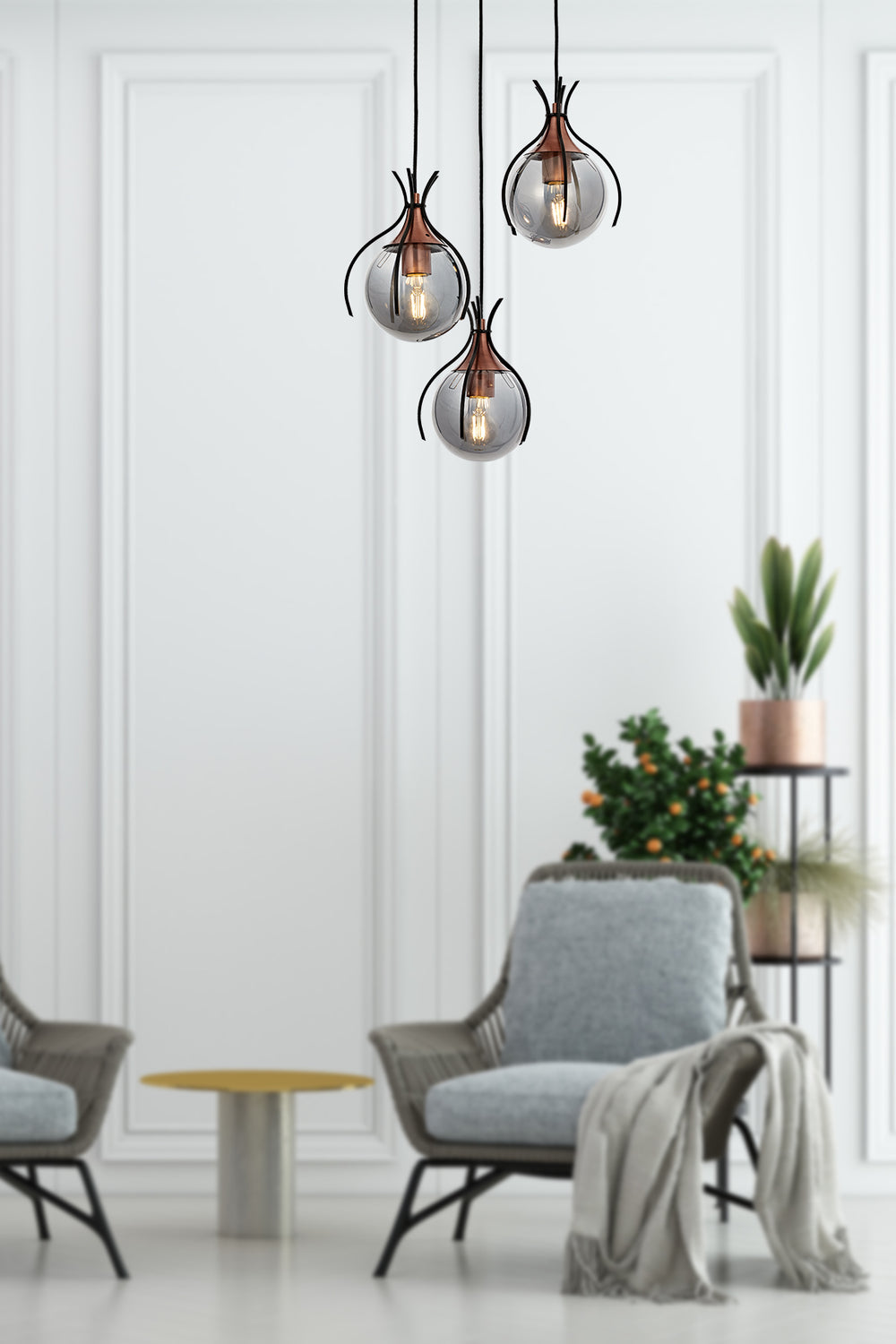 Lustra HubRom, PENCE 5503-1766-64 30x30xHmax110 cm 3xE27-60W Negru/Cupru