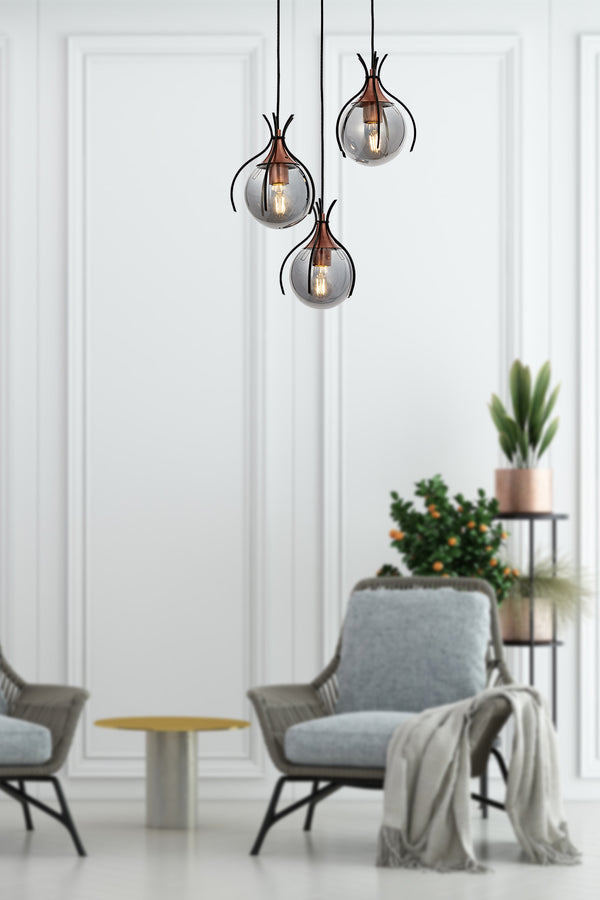 Lustra HubRom, PENCE 5503-1766-64 30x30xHmax110 cm 3xE27-60W Negru/Cupru