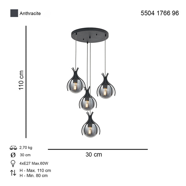 Lustra HubRom, PENCE 5504-1766-96 30x30xHmax110 cm 4xE27-60W Antracit