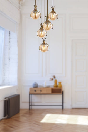 Lustra HubRom, PENCE 5505-1766-52 40x40xHmax120 cm 5xE27-60W Antiq