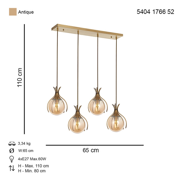 Lustra HubRom, PENCE 5404-1766-52 65x65xHmax110 cm 4xE27-60W Antiq