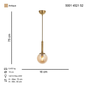 Lustra HubRom, HELYUM 5001-4521-52 16x16xHmax75 cm 1xE14-40W Antiq