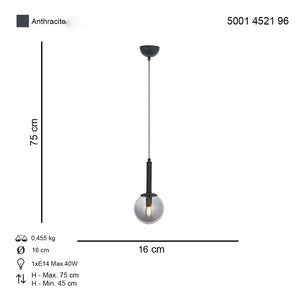 Lustra HubRom, HELYUM 5001-4521-96 16x16xHmax75 cm 1xE14-40W Antracit
