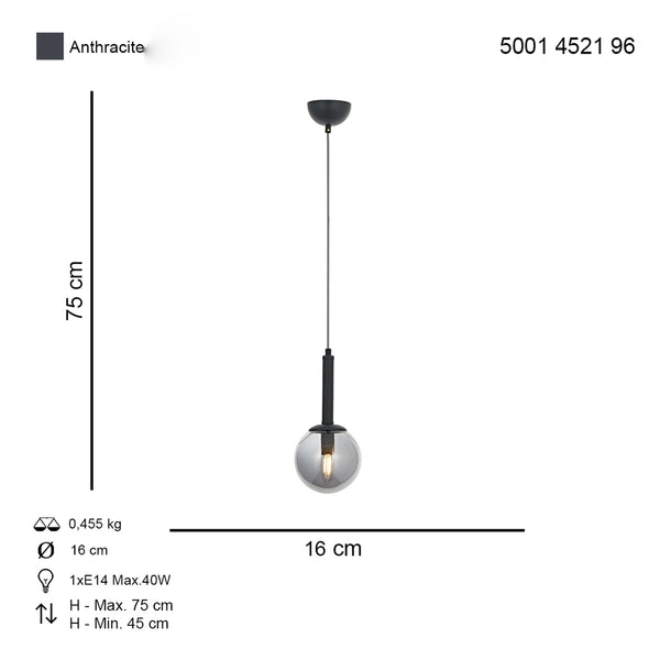Lustra HubRom, HELYUM 5001-4521-96 16x16xHmax75 cm 1xE14-40W Antracit