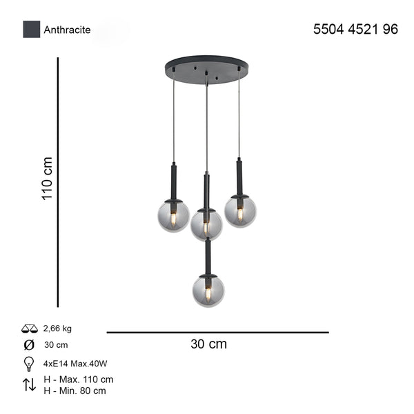 Lustra HubRom, HELYUM 5504-4521-96 30x30xHmax110 cm 4xE14-40W Antracit
