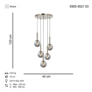 Lustra HubRom, HELYUM 5505-4521-53 40x40xHmax120 cm 4xE14-40W Crom Satinat