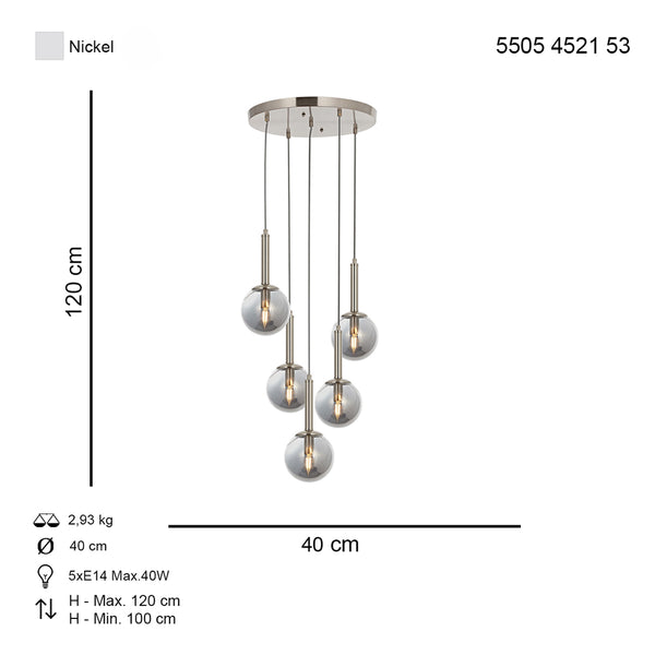 Lustra HubRom, HELYUM 5505-4521-53 40x40xHmax120 cm 4xE14-40W Crom Satinat