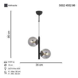 Lustra HubRom, EYLUL 5002-4552-96 35x35xHmax90 cm 2xE14-40W Antracit