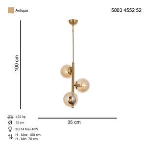 Lustra HubRom, EYLUL 5003-4552-52 35x35xHmax100 cm 3xE14-40W Antiq