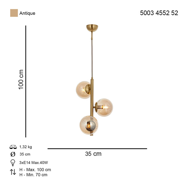 Lustra HubRom, EYLUL 5003-4552-52 35x35xHmax100 cm 3xE14-40W Antiq