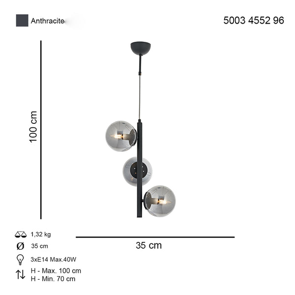 Lustra HubRom, EYLUL 5003-4552-96 35x35xHmax100 cm 3xE14-40W Antracit