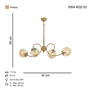 Lustra HubRom, MARAL 5004-4032-52 85x85xHmax90 cm 4xE14-40W Antiq