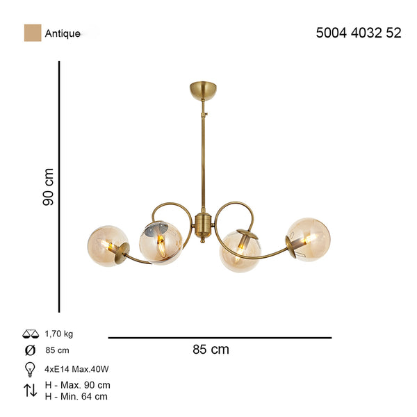 Lustra HubRom, MARAL 5004-4032-52 85x85xHmax90 cm 4xE14-40W Antiq