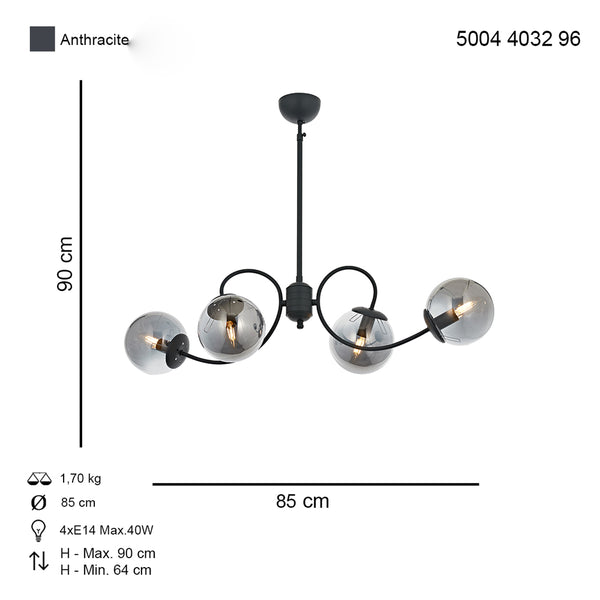 Lustra HubRom, MARAL 5004-4032-96 85x85xHmax90 cm 4xE14-40W Antracit