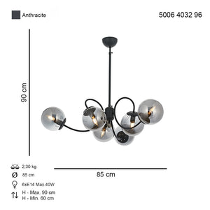 Lustra HubRom, MARAL 5006-4032-96 85x85xHmax90 cm 6xE14-40W Antracit