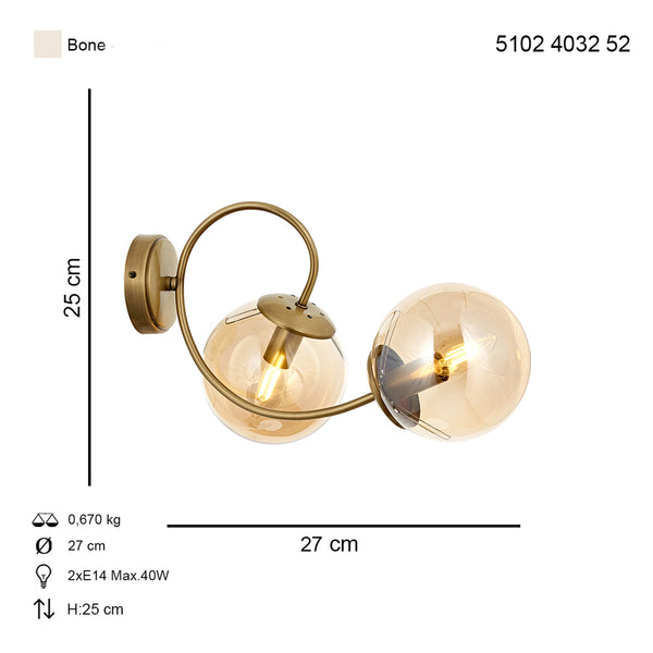 Aplica HubRom, MARAL 5102-4032-52 27x27xHmax25 cm 2xE14-40W Antiq