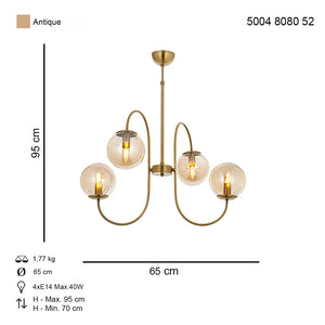 Lustra HubRom, SINIR 5004-8080-52 65x65xHmax95 cm 4xE14-40W Antiq