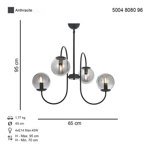 Lustra HubRom, SINIR 5004-8080-96 65x65xHmax95 cm 4xE14-40W Antracit