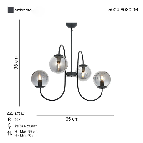 Lustra HubRom, SINIR 5004-8080-96 65x65xHmax95 cm 4xE14-40W Antracit