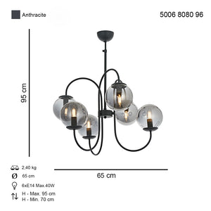 Lustra HubRom, SINIR 5006-8080-96 65x65xHmax95 cm 6xE14-40W Antracit