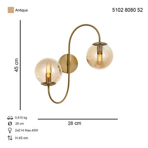 Aplica HubRom, SINIR 5102-8080-52 28x28xHmax45 cm 2xE14-40W Antiq