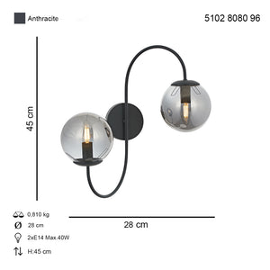 Aplica HubRom, SINIR 5102-8080-96 28x28xHmax45 cm 2xE14-40W Antracit