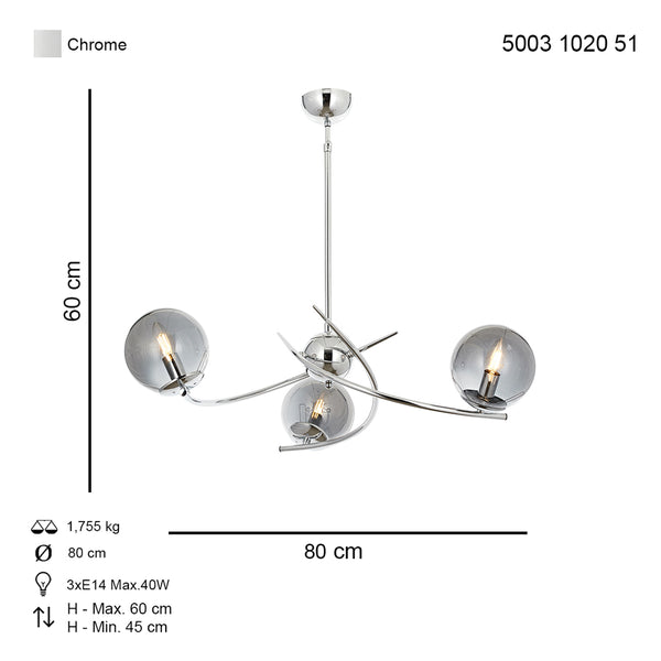 Lustra HubRom, ZULAY 5003-1020-51 80x80xHmax60 cm 3xE27-60W Crom