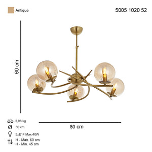 Lustra HubRom, ZULAY 5005-1020-52 80x80xHmax60 cm 5xE27-60W Antiq