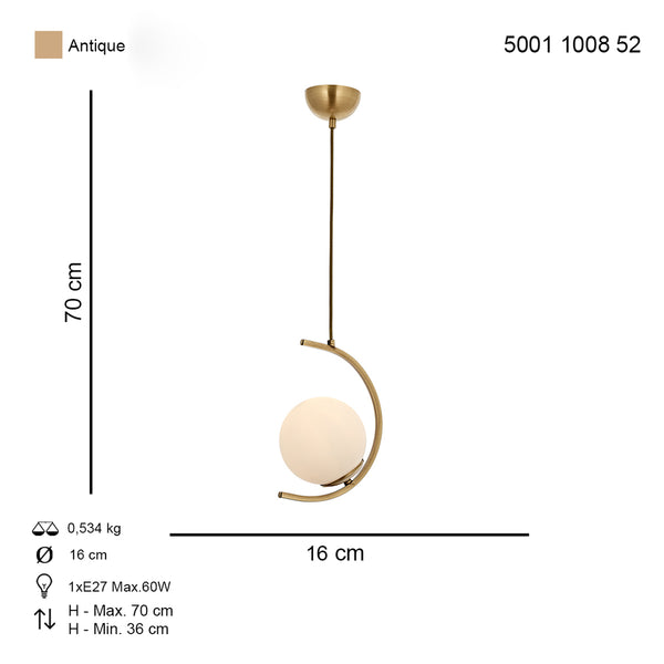Lustra HubRom, ZAFRA 5001-1008-52 20x16xHmax70 cm 1xE27-60W Antiq