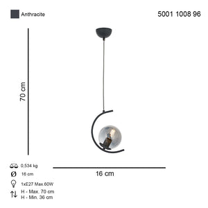 Lustra HubRom, ZAFRA 5001-1008-96 20x16xHmax70 cm 1xE27-60W Antracit