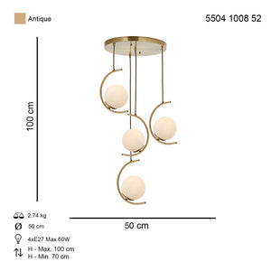Lustra HubRom, ZAFRA 5504-1008-52 50x50xHmax100 cm 4xE27-60W Antiq