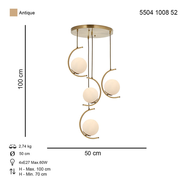 Lustra HubRom, ZAFRA 5504-1008-52 50x50xHmax100 cm 4xE27-60W Antiq