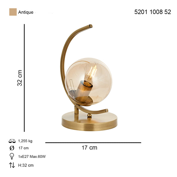 Veioza HubRom, ZAFRA 5201-1008-52 17x17xHmax32 cm 1xE27-60W Antiq