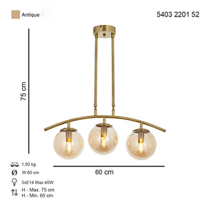 Lustra HubRom, OZEN 5403-2201-52 60x60xHmax75 cm 3xE14-40W Antiq