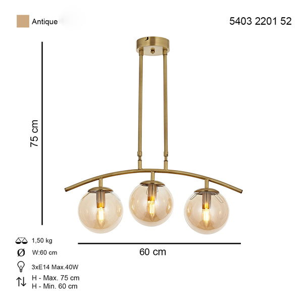 Lustra HubRom, OZEN 5403-2201-52 60x60xHmax75 cm 3xE14-40W Antiq