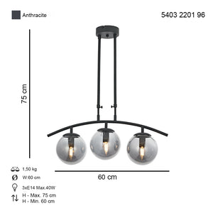 Lustra HubRom, OZEN 5403-2201-96 60x60xHmax75 cm 3xE14-40W Antracit