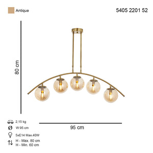 Lustra HubRom, OZEN 5405-2201-52 95x95xHmax80 cm 5xE14-40W Antiq