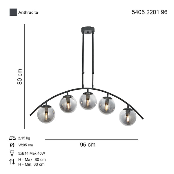 Lustra HubRom, OZEN 5405-2201-96 95x95xHmax80 cm 5xE14-40W Antracit
