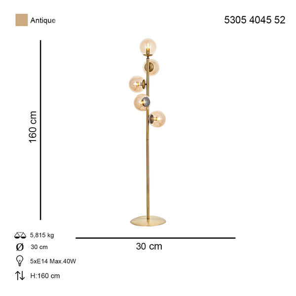 Lampadar HubRom, Z LAM 5305-4045-52 30x30xHmax160 cm 5xE14-40W Antiq