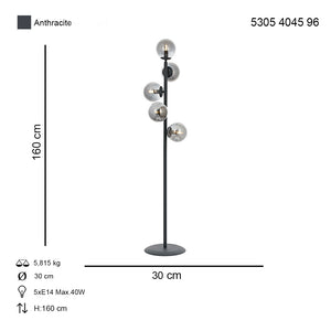 Lampadar HubRom, Z LAM 5305-4045-96 30x30xHmax160 cm 5xE14-40W Antracit