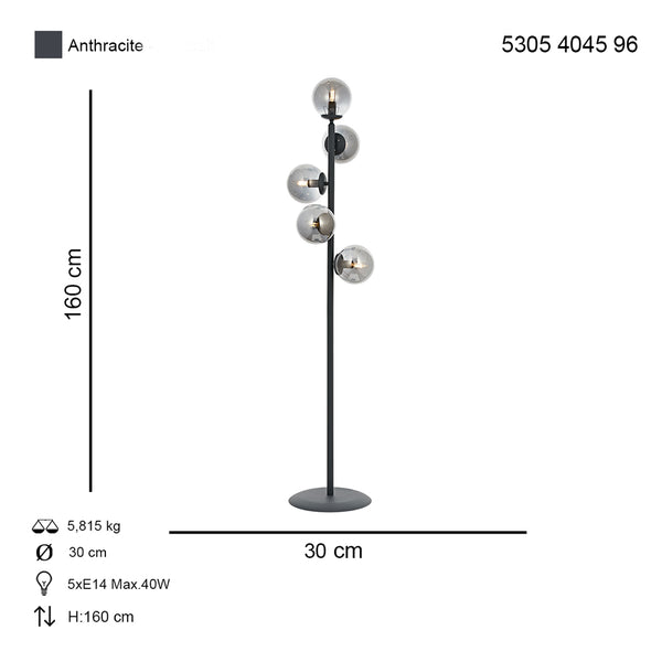 Lampadar HubRom, Z LAM 5305-4045-96 30x30xHmax160 cm 5xE14-40W Antracit