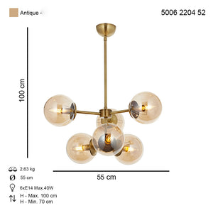 Lustra HubRom, KOST 5006-2204-52 55x55xHmax100 cm 6xE27-60W Antiq