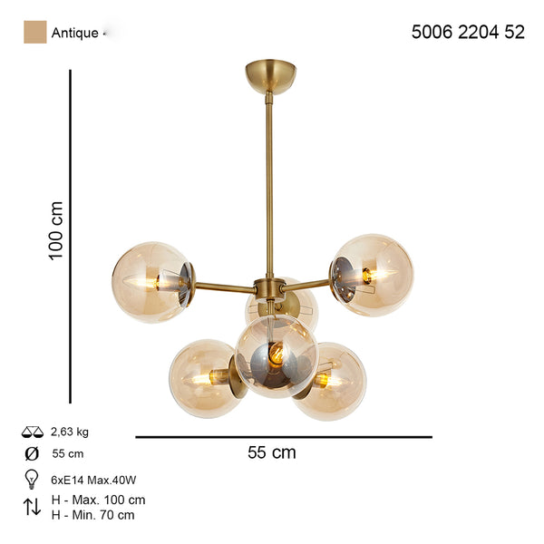 Lustra HubRom, KOST 5006-2204-52 55x55xHmax100 cm 6xE27-60W Antiq