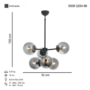 Lustra HubRom, KOST 5006-2204-96 55x55xHmax100 cm 6xE27-60W Antracit