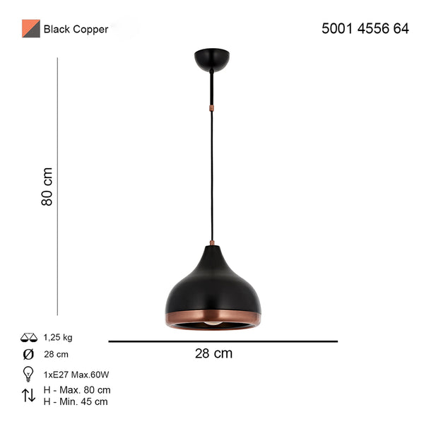 Lustra HubRom, DELIGHT 5001-4556-64 28x28xHmax80 cm 1xE27-60W Negru/Cupru