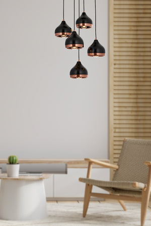 Lustra HubRom, DELIGHT 5505-4556-64 40x40xHmax110 cm 5xE27-60W Negru/Cupru