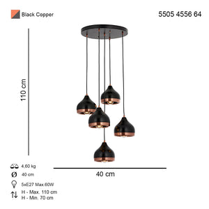 Lustra HubRom, DELIGHT 5505-4556-64 40x40xHmax110 cm 5xE27-60W Negru/Cupru