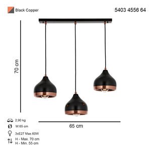 Lustra HubRom, DELIGHT 5403-4556-64 65x65xHmax70 cm 3xE27-60W Negru/Cupru