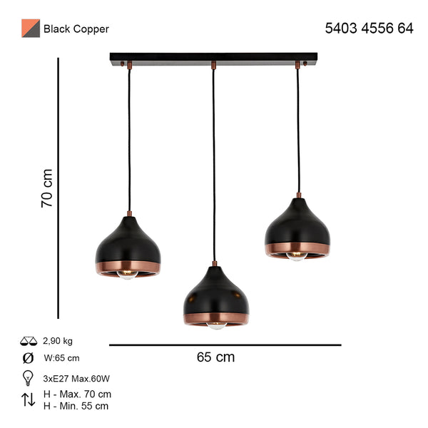 Lustra HubRom, DELIGHT 5403-4556-64 65x65xHmax70 cm 3xE27-60W Negru/Cupru