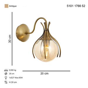 Aplica HubRom, PENCE 5101-1766-52 20x20xHmax30 cm 1xE27-60W Antiq